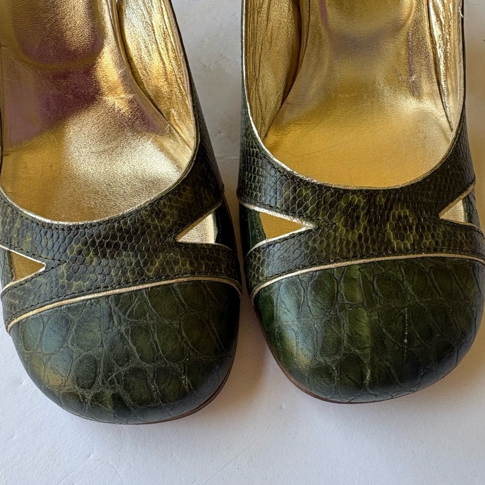 Furla Made in Italy Green Reptile Embossed Block Heel Pumps EU 35 (US 4–4.5) NEW - Picture 9 of 9